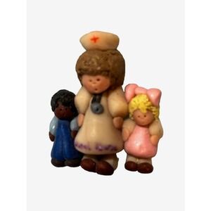 Vintage Clay Whimsical Nurse and children pin brooch love unity caring